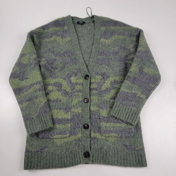 Rails Runi Green Camo Button Up Cardigan Womens sz Small Boho Alpaca - Picture 1 of 10
